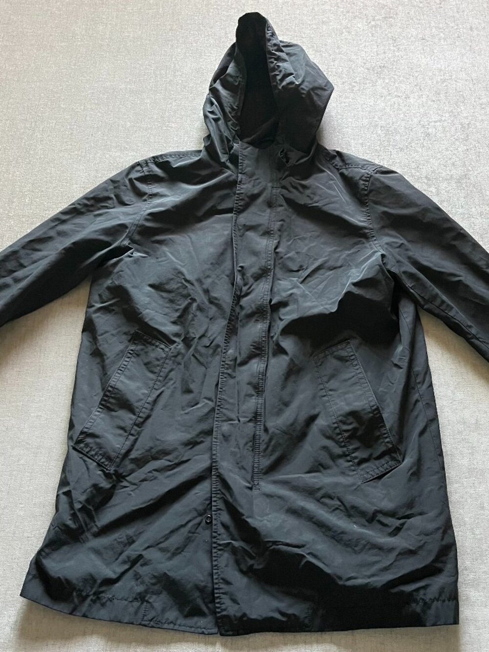 Banana Republic Full Zip Hooded Long Coat Jacket Men M Black Pockets  Outdoor
